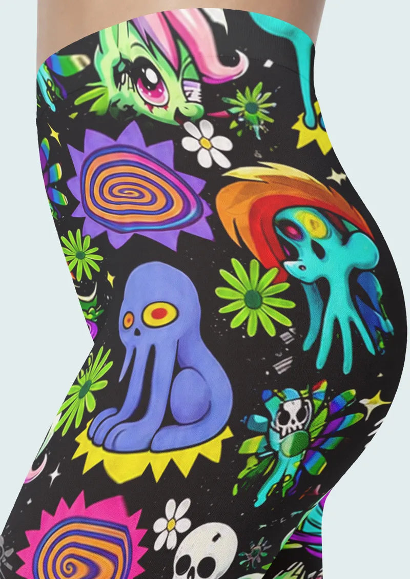 Psychedelic Alien Skull Graphic&Artistic Footless Tights Hosiery Leggings