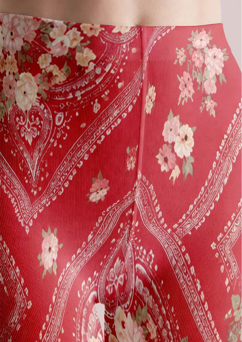 Red Rose Floral Scarf Print Tights Hosiery Pantyhose