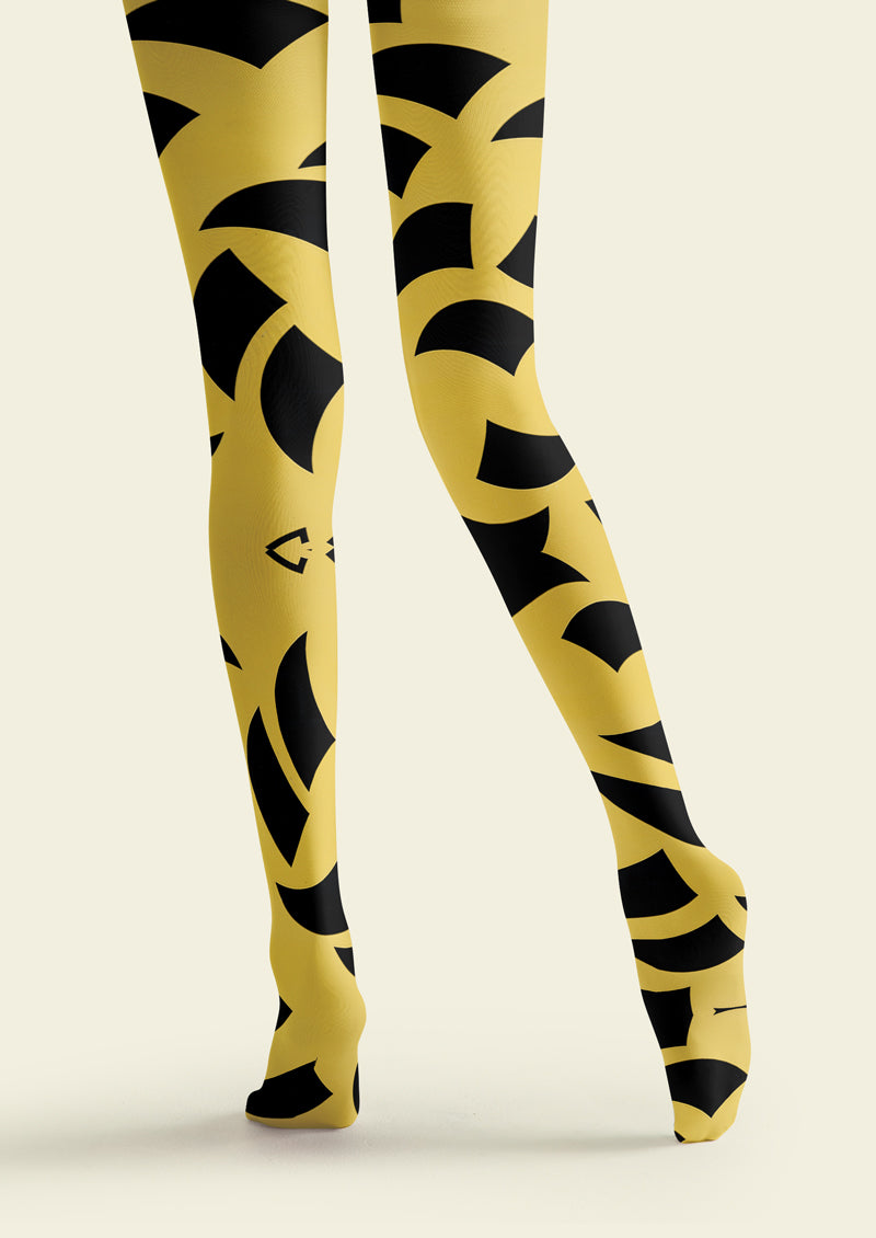 Yellow Black Crescent Geometric Tights Hosiery Pantyhose