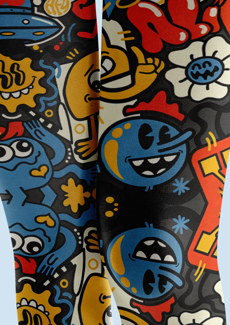 Cartoon Doodle All Over Print Tights Hosiery Pantyhose