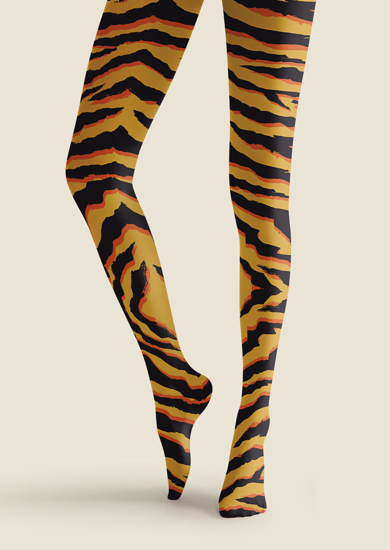Yellow Black Tiger Stripe Tights Hosiery Pantyhose