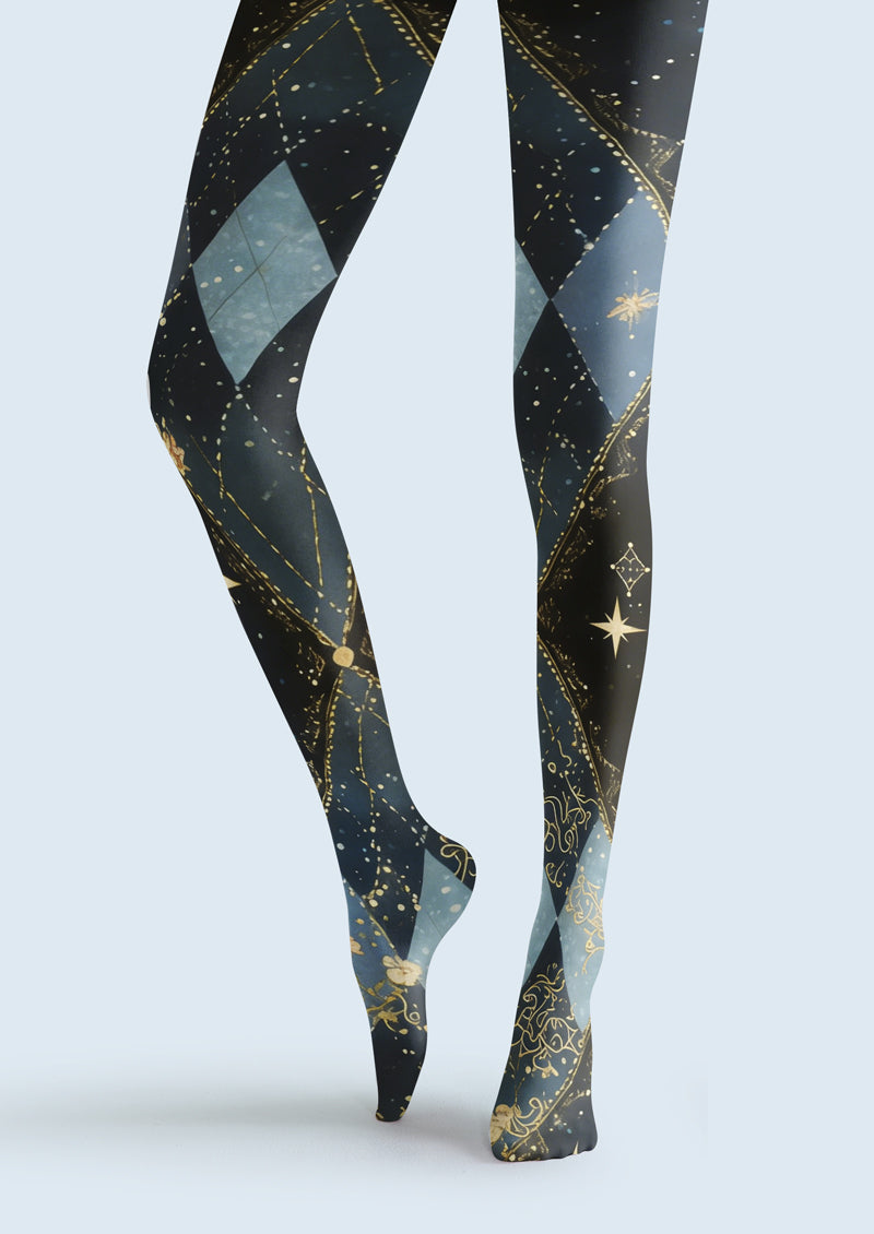 Starry Night Argyle Printed Tights Hosiery Pantyhose