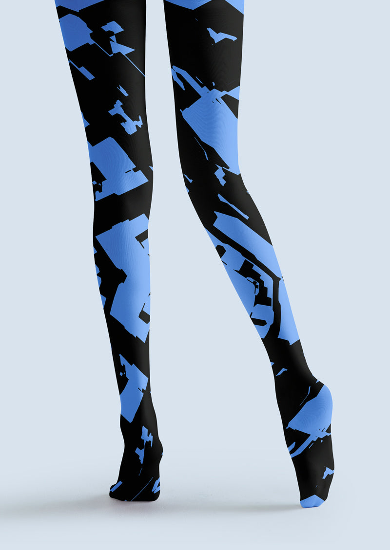Blue Black Geometric Tights Hosiery Pantyhose