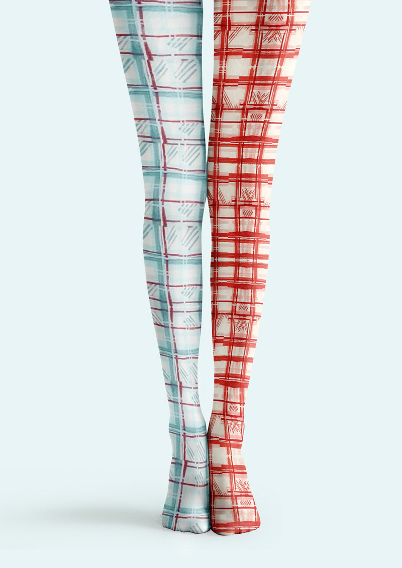 Red Blue Plaid Printed Tights Hosiery Pantyhose