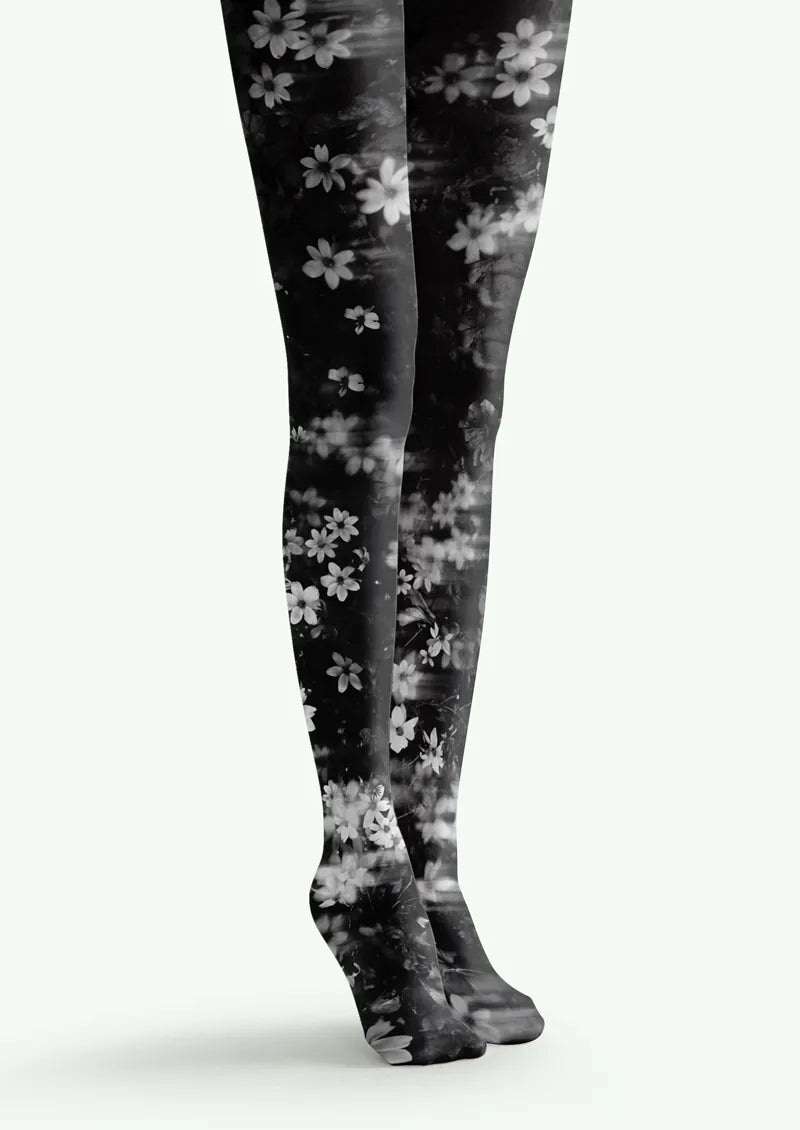 Black White Floral Tights