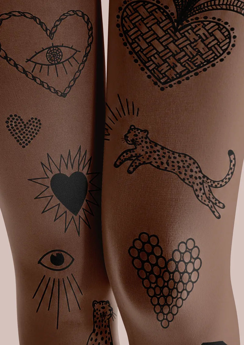 Ink Heart Tattoo Graphic&Artistic Footless Tights Hosiery Leggings