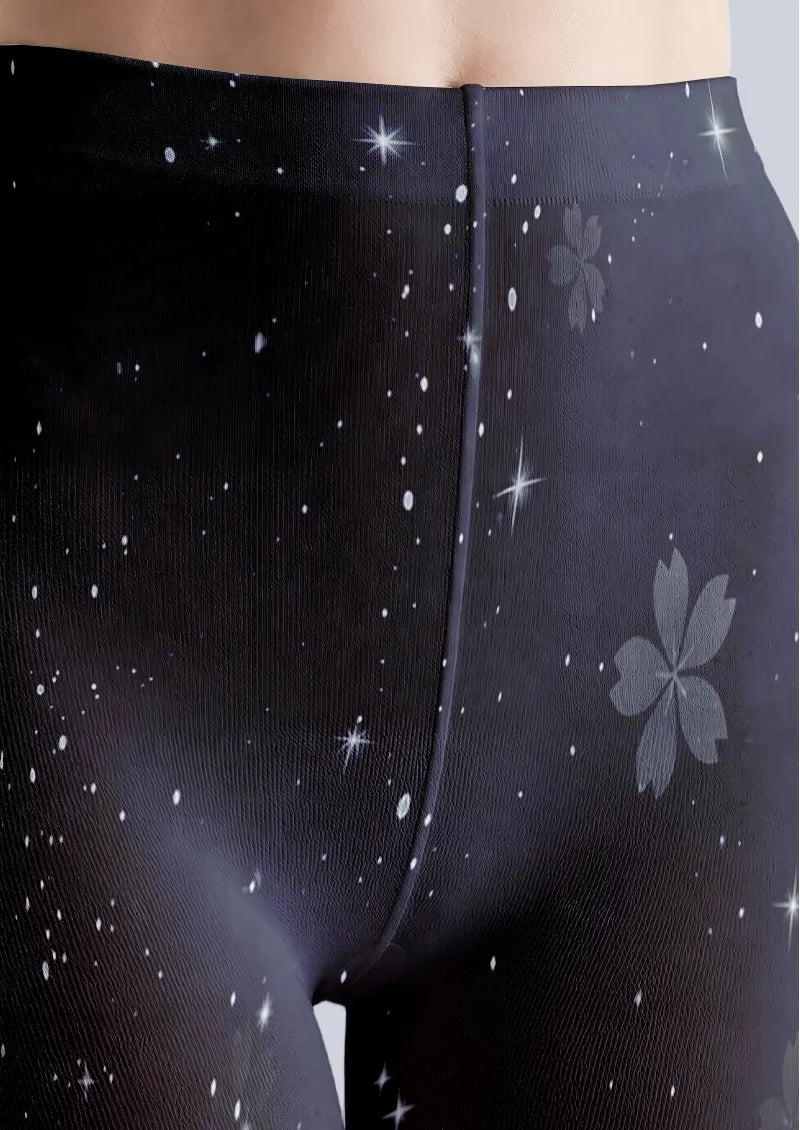 Navy Gray Floral Tights
