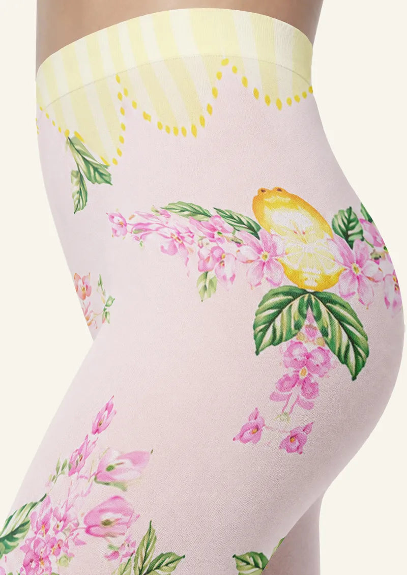 Lemon Garden Floral Print Footless Tights Hosiery Leggings