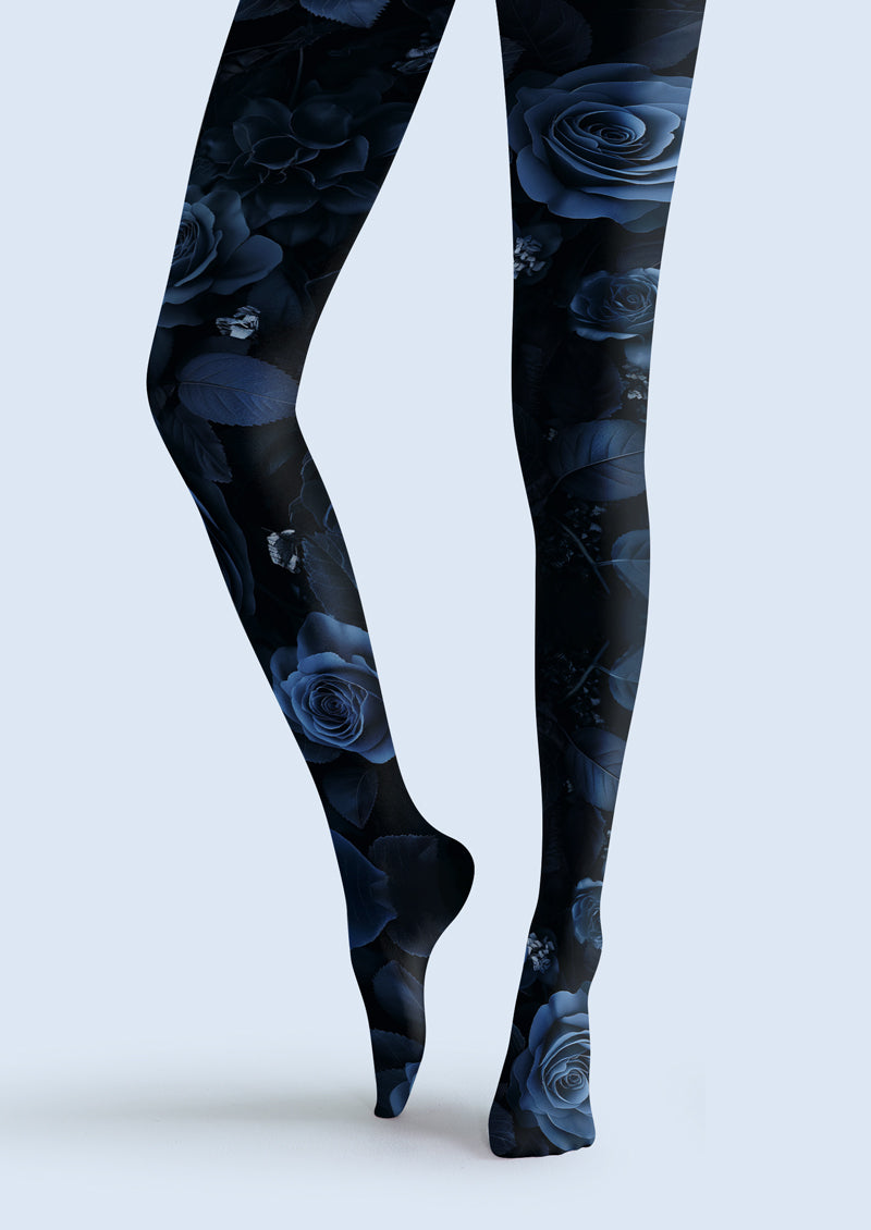 Dark Blue Rose Tights Hosiery Pantyhose
