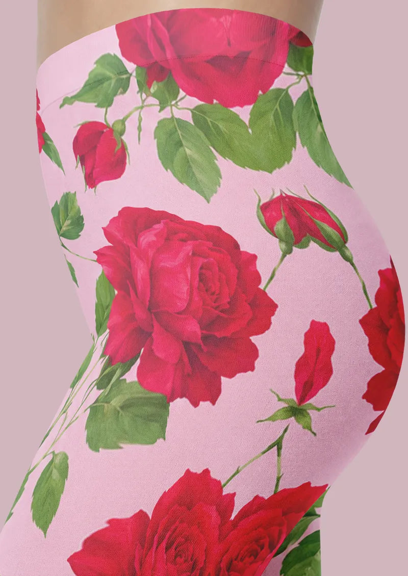 Rose Garden Floral Print Footless Tights Hosiery Leggings