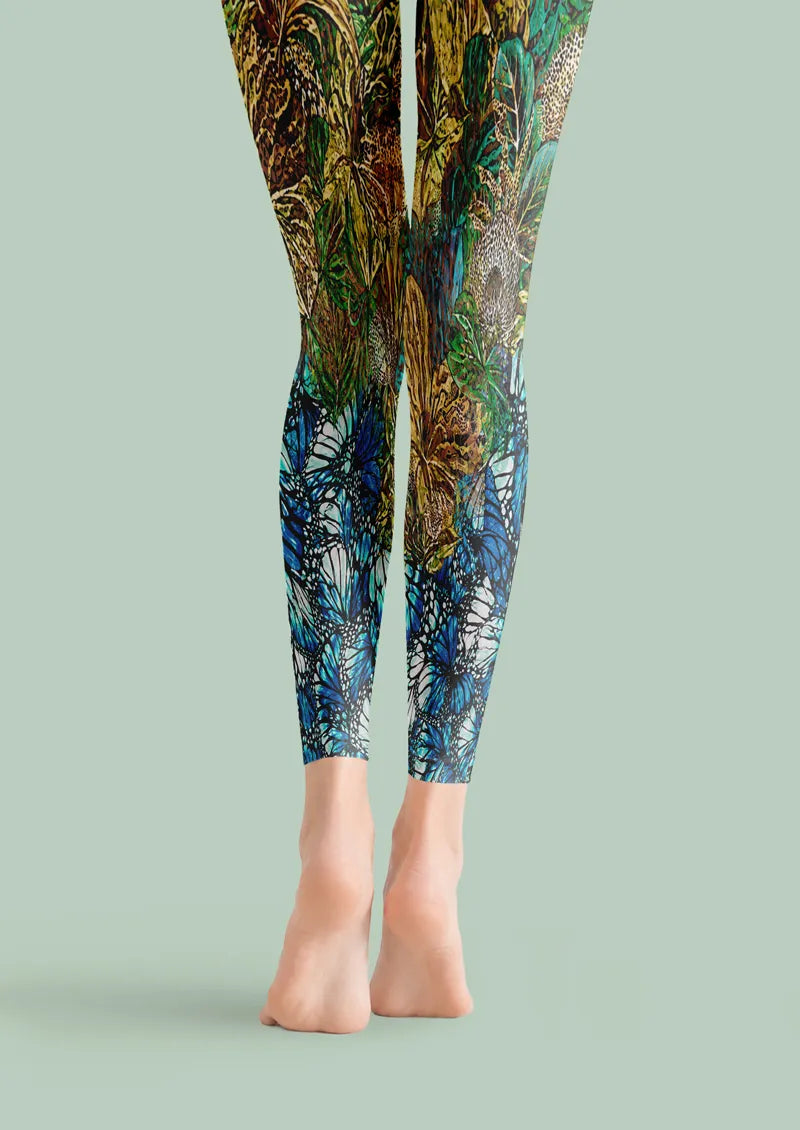 Verdant Butterfly Floral Lace Footless Tights Hosiery Leggings