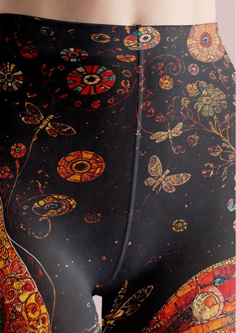 Black Mural Winged Owl Tights