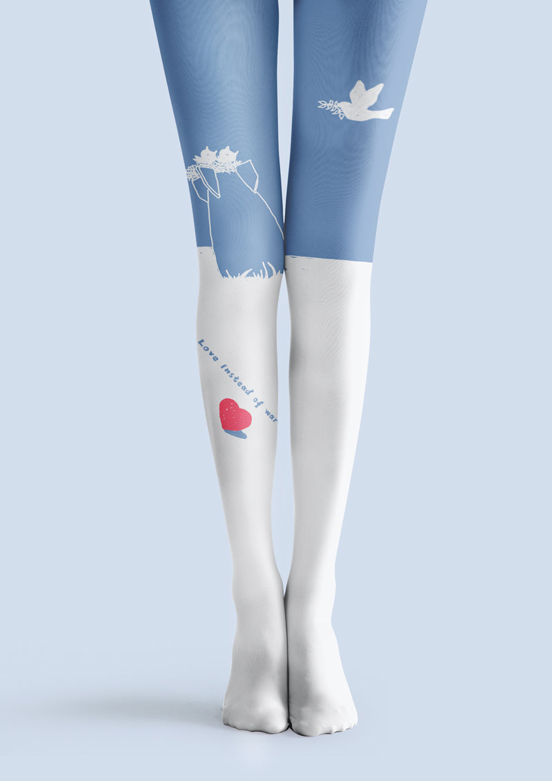 Peace Dove Heart Printed Tights Hosiery Pantyhose