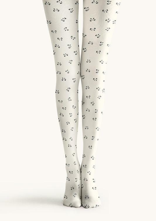 White Mini Symbol Printed Tights Hosiery Pantyhose