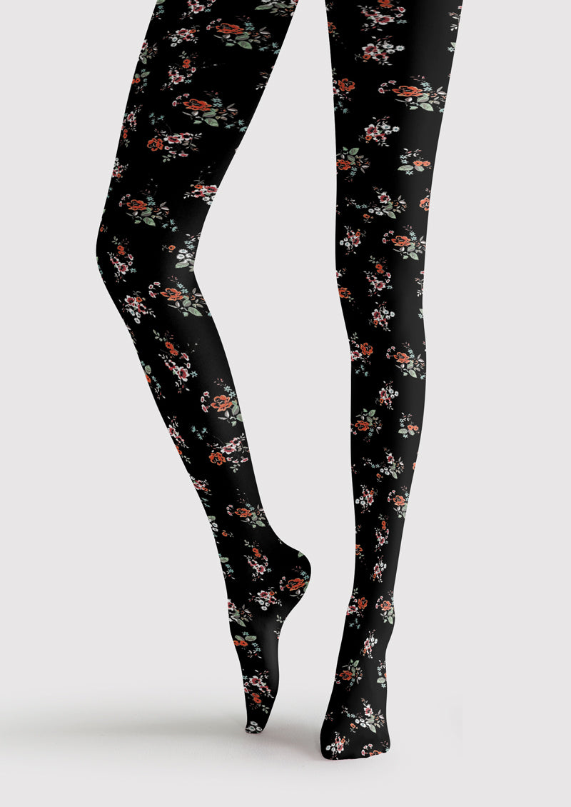 Black Vintage Floral Tights Hosiery Pantyhose