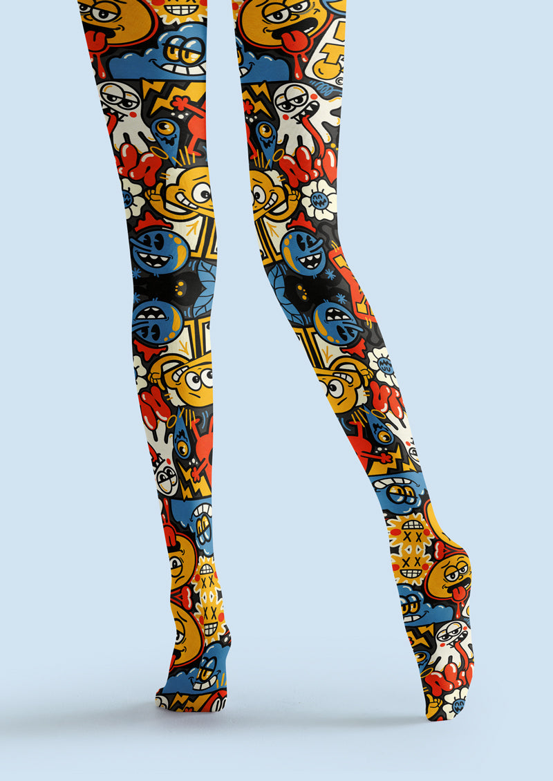 Cartoon Doodle All Over Print Tights Hosiery Pantyhose