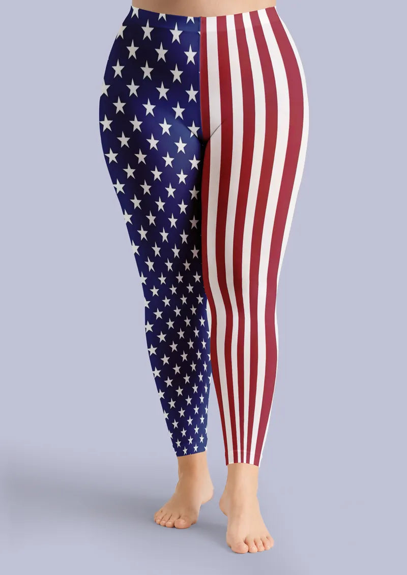 Americana Stars & Stripes Graphic&Artistic Footless Tights Hosiery Leggings