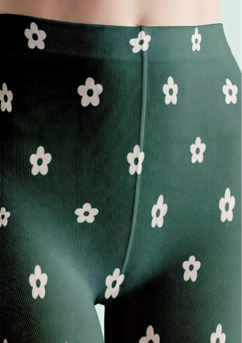 Green White Daisy Tights
