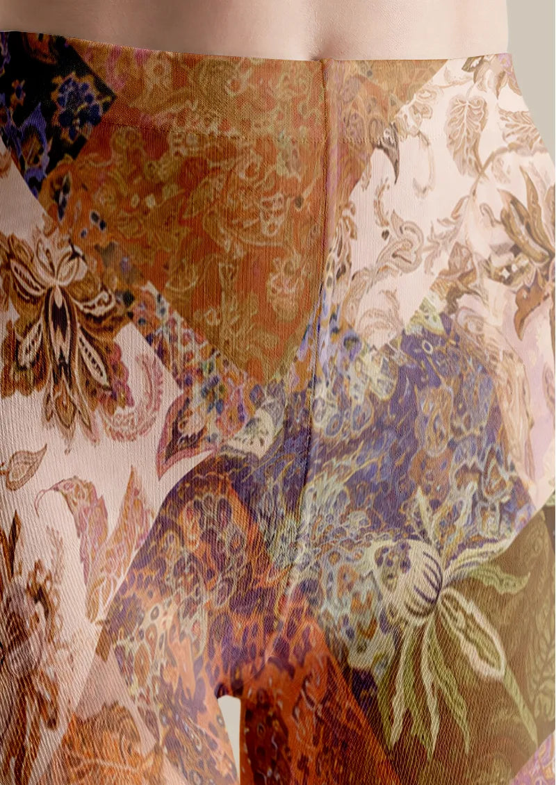 Ivory Gold Baroque Floral Tights Hosiery Pantyhose