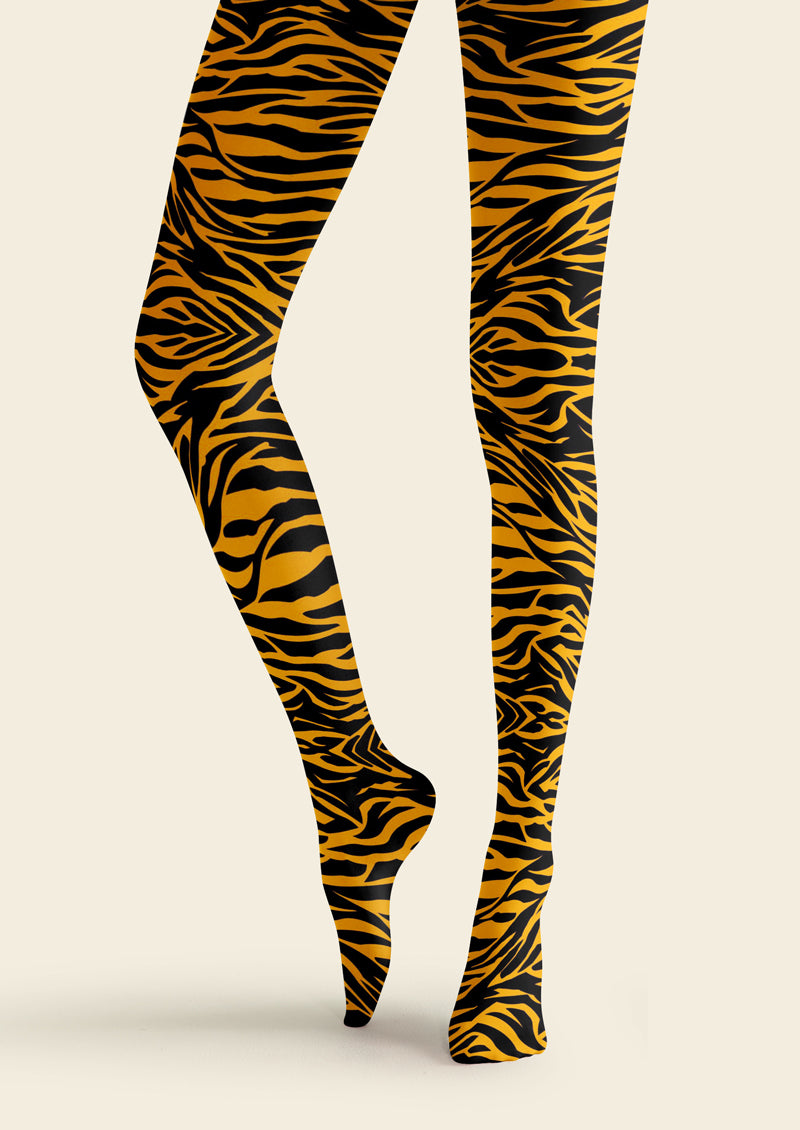 Yellow Black Tiger Stripe Tights Hosiery Pantyhose