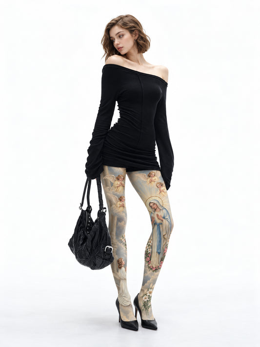 Beige Virgin Mary and Angel Tights