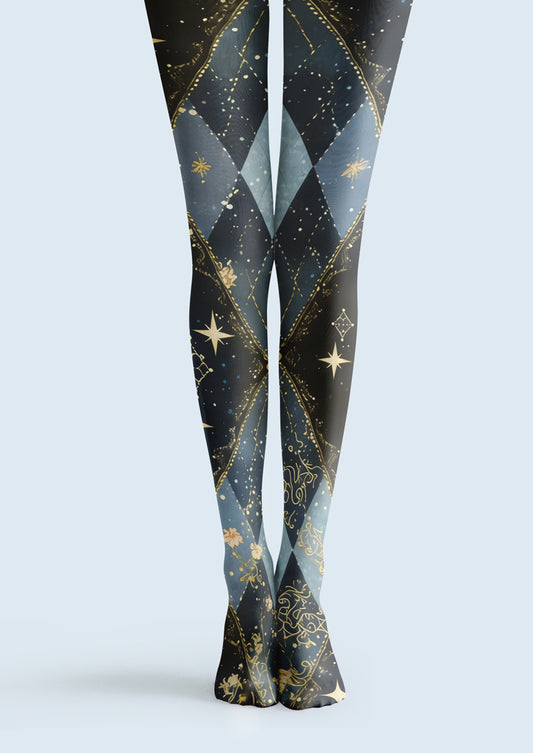 Starry Night Argyle Printed Tights Hosiery Pantyhose