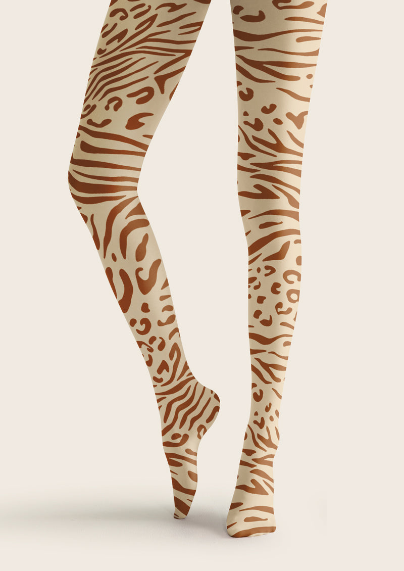 Beige Tiger Leopard Print Tights Hosiery Pantyhose