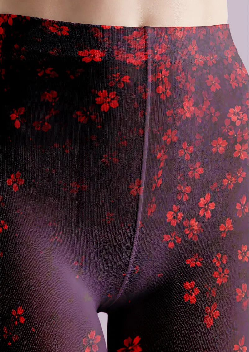 Purple Red Blossom Tights