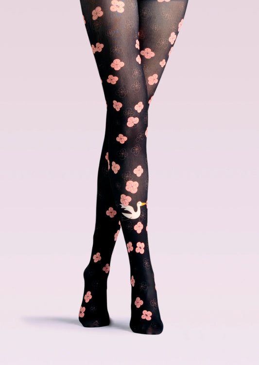 Cherry Blossoms Print Tights Hosiery Pantyhose