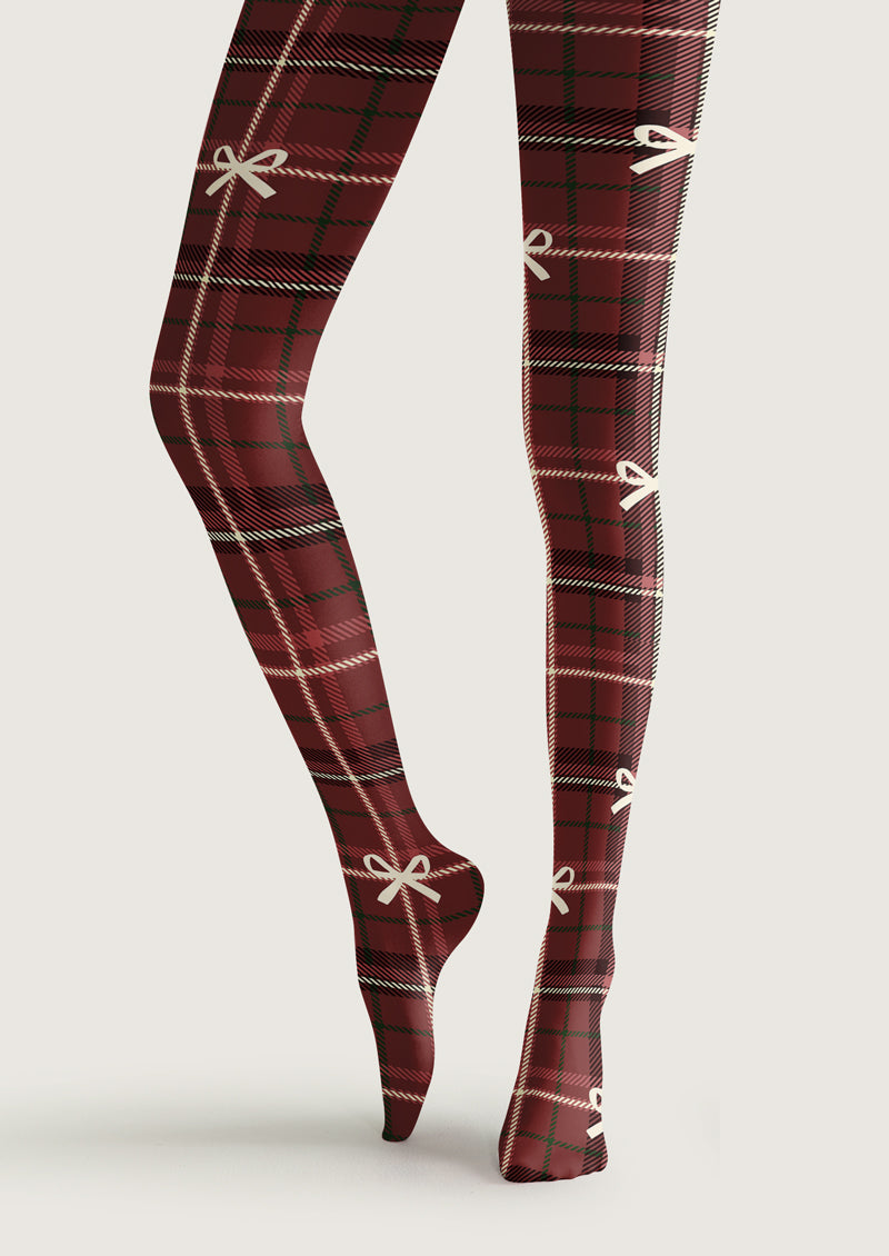 Red Plaid Bow Tights Hosiery Pantyhose