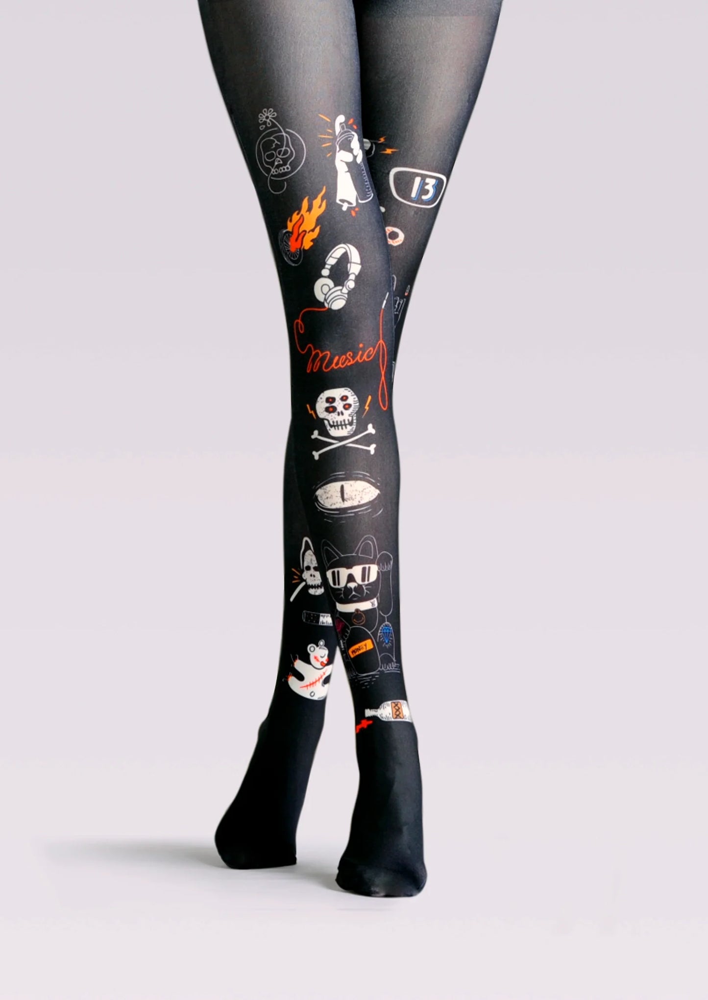 Street art Print Tights Personality Pantyhose/Tights [Necro Cat]