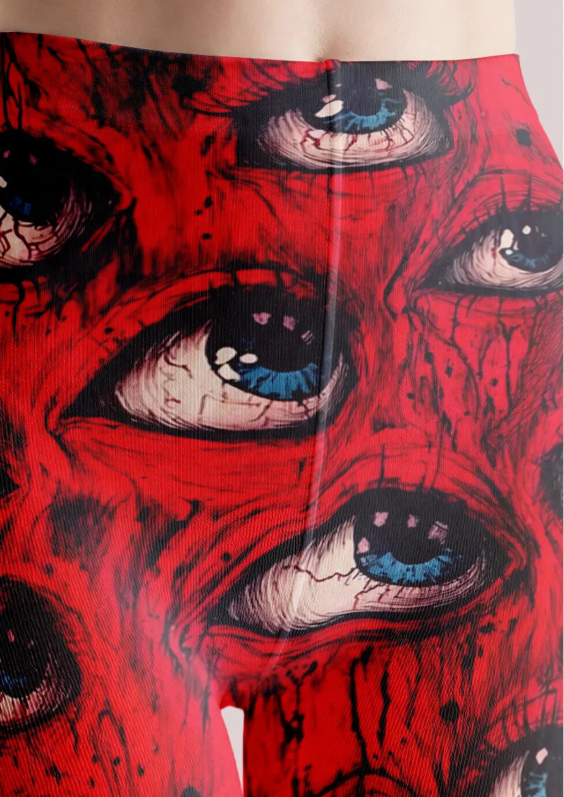 Red Illustrated Eye Tights