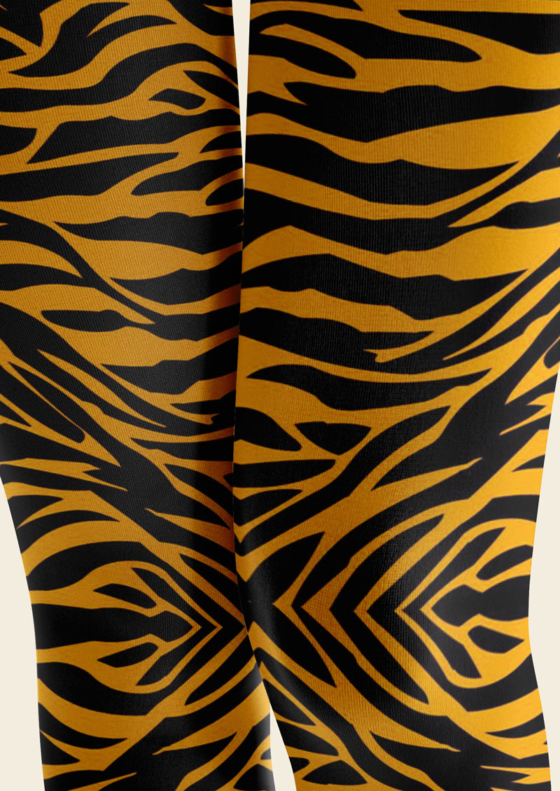 Yellow Black Tiger Stripe Tights Hosiery Pantyhose