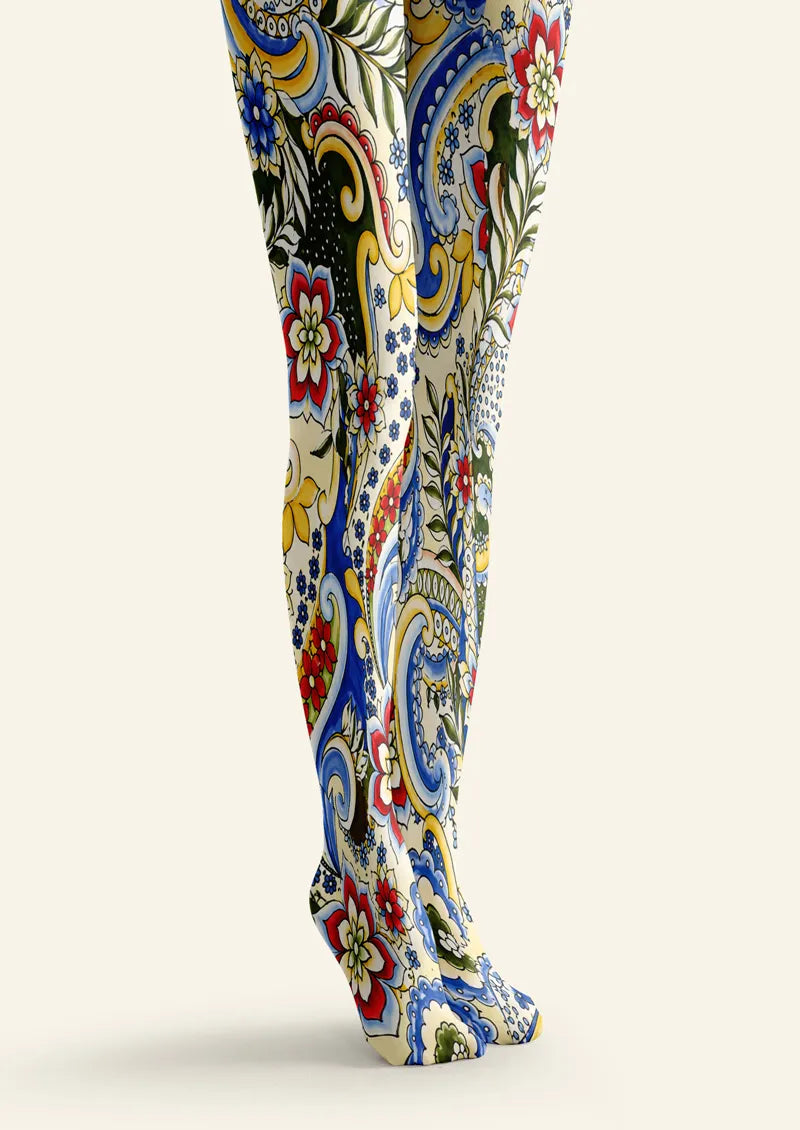 Colorful Paisley Floral Tile Print Tights Hosiery Pantyhose