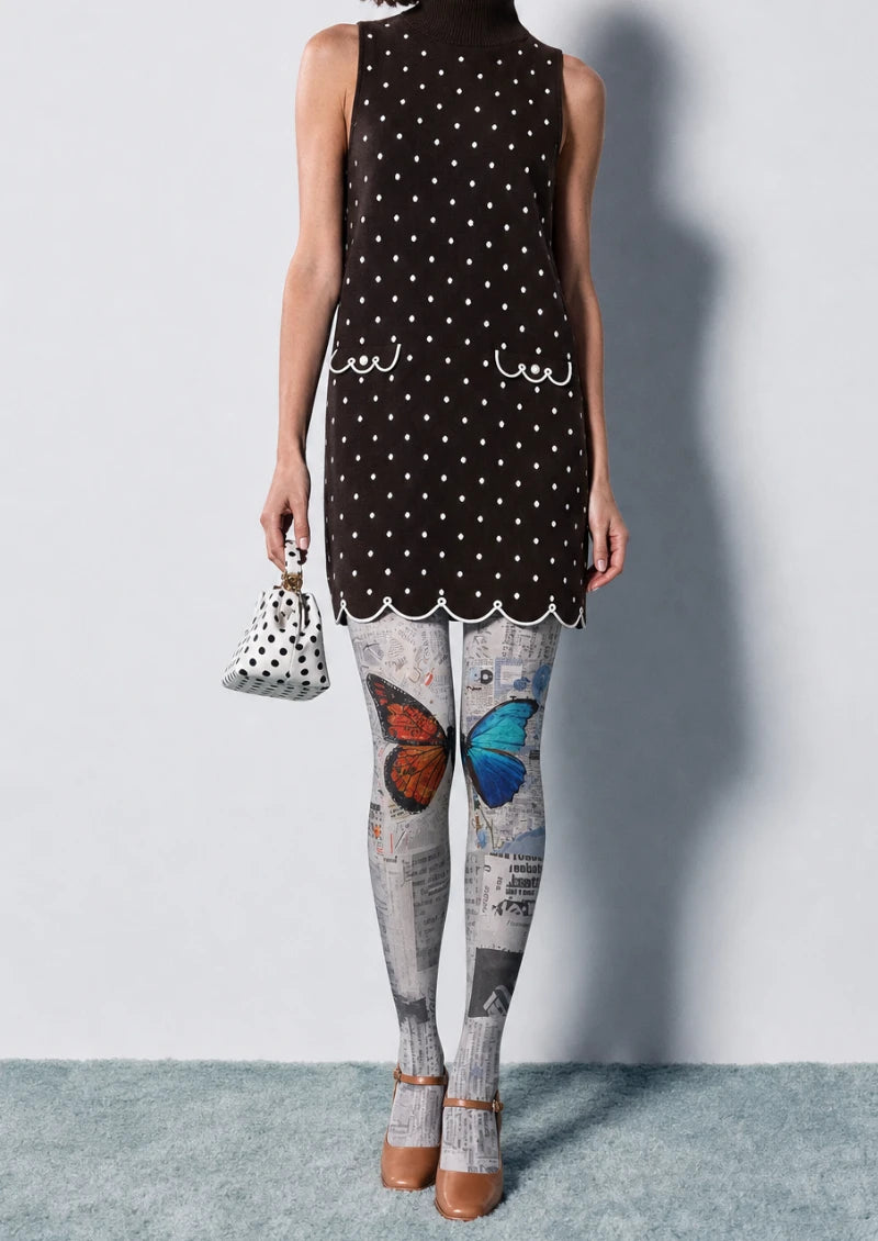 Gray Butterfly Newspaper Tights