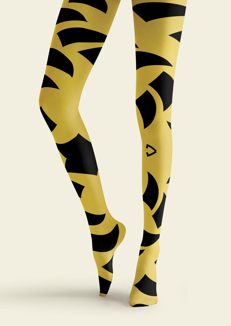 Yellow Black Crescent Geometric Tights Hosiery Pantyhose