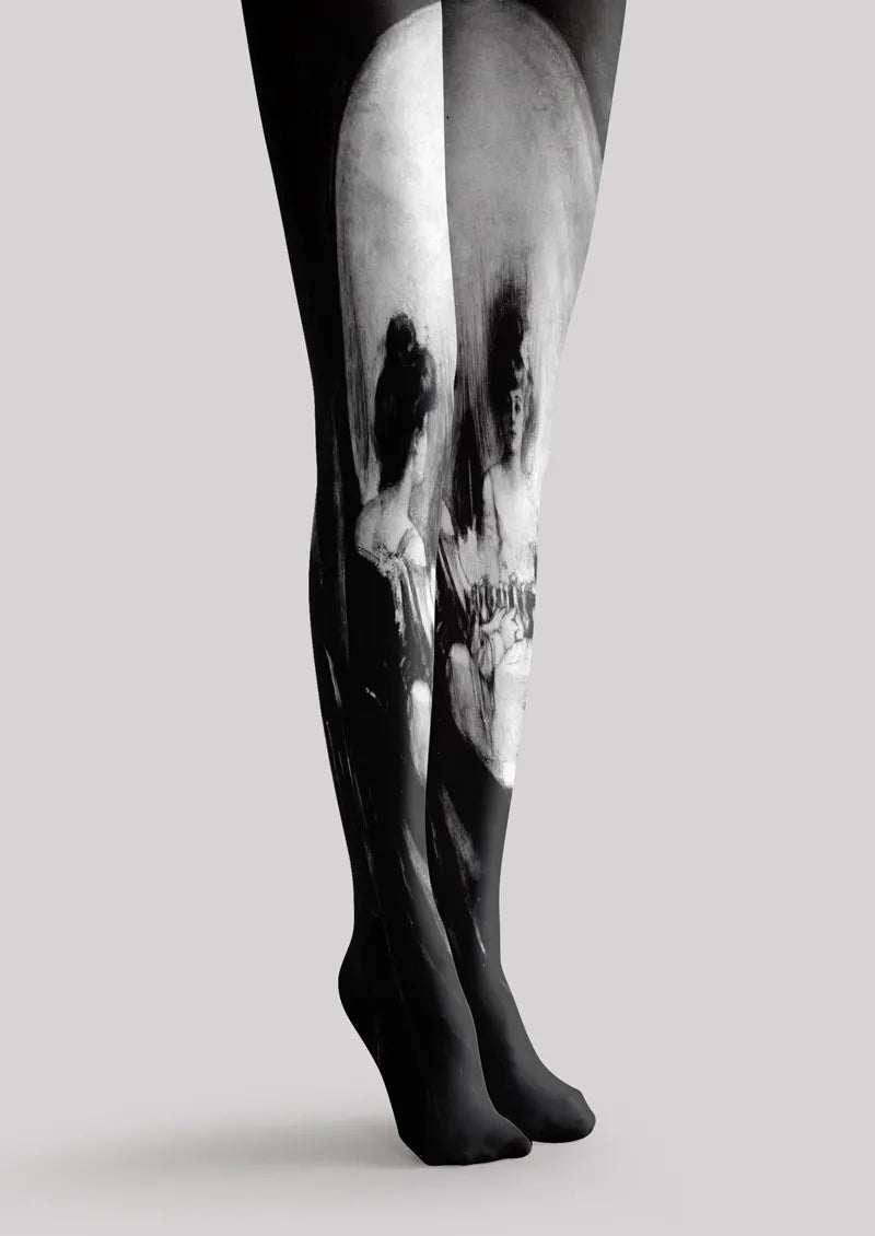 Black and White Painterly Portrait Print Tights Hosiery Pantyhose