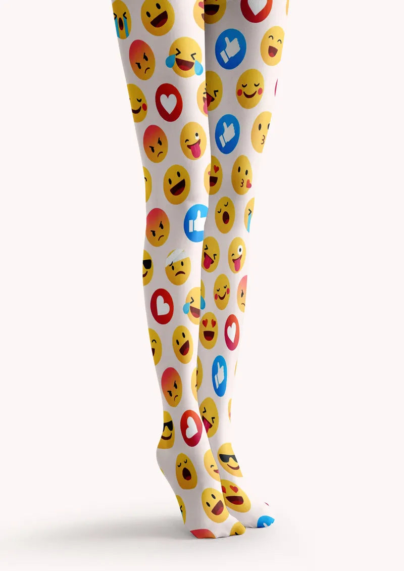 White Yellow Emoji Tights