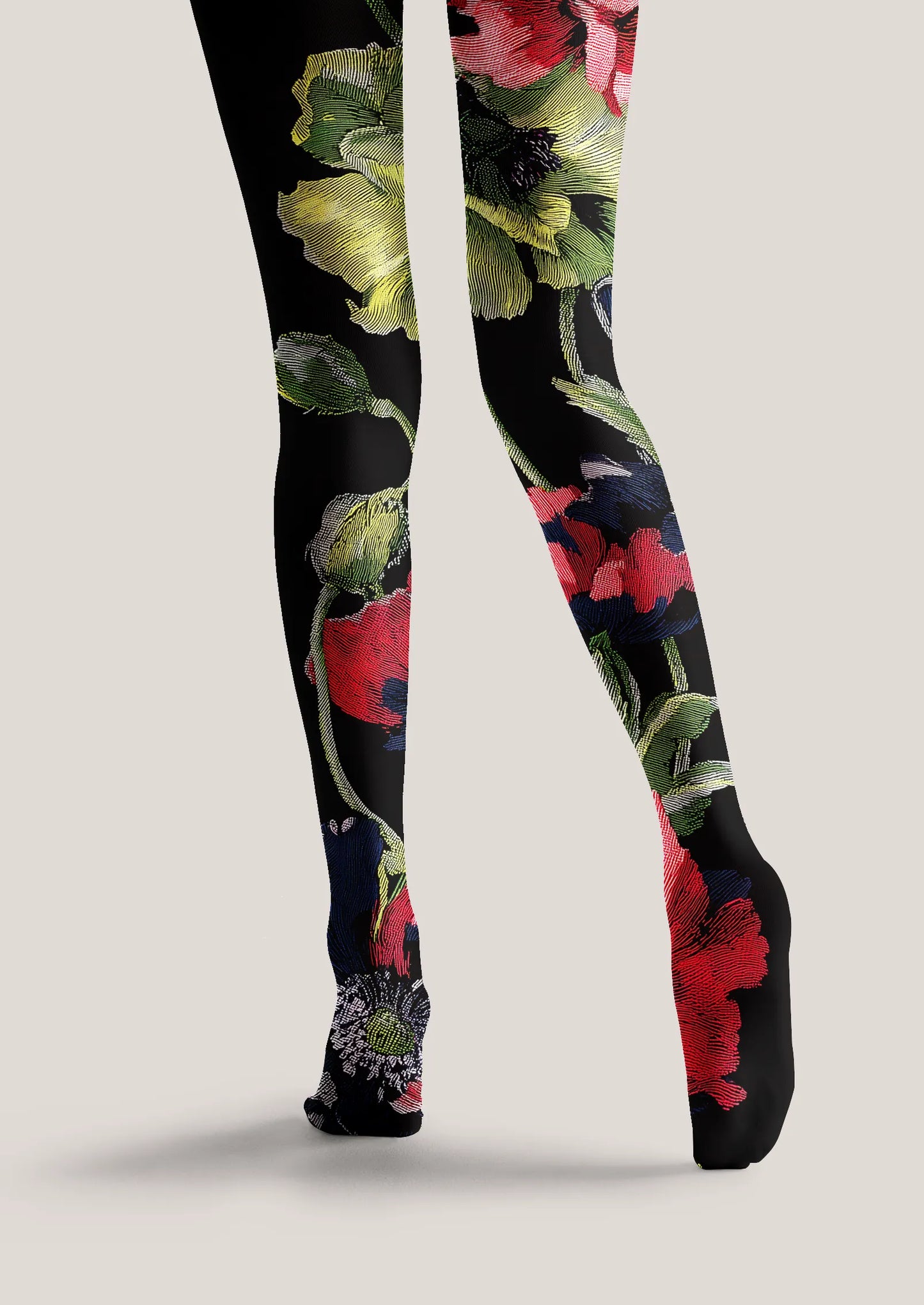 Midnight Flora Print Tights Hosiery Pantyhose