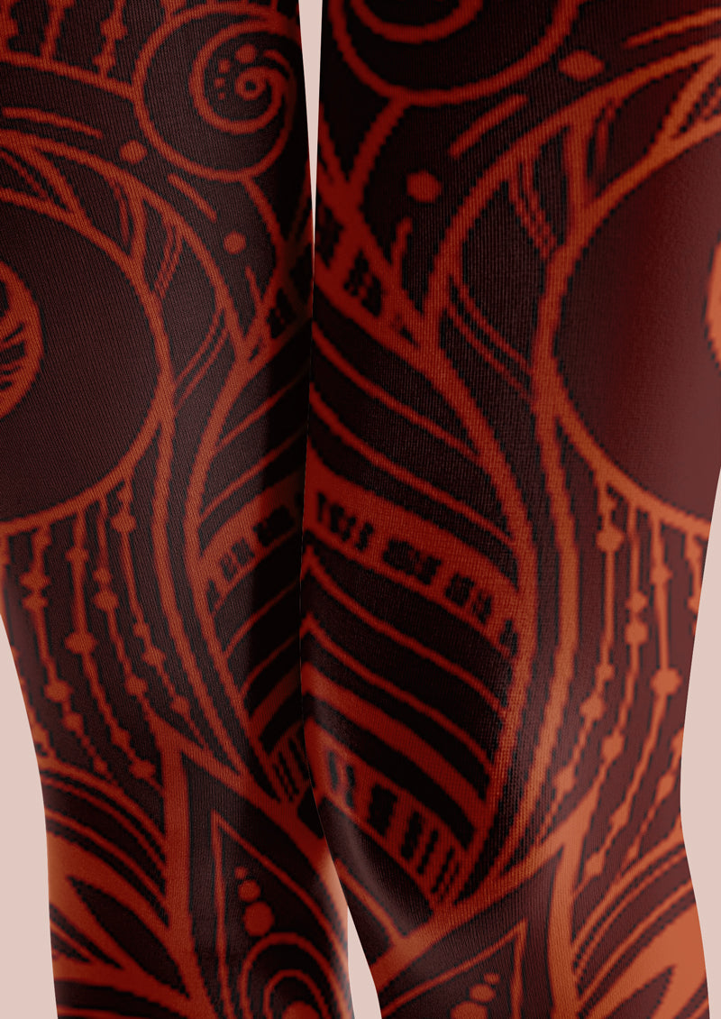 Red Brown Mandala Tattoo Tights Hosiery Pantyhose