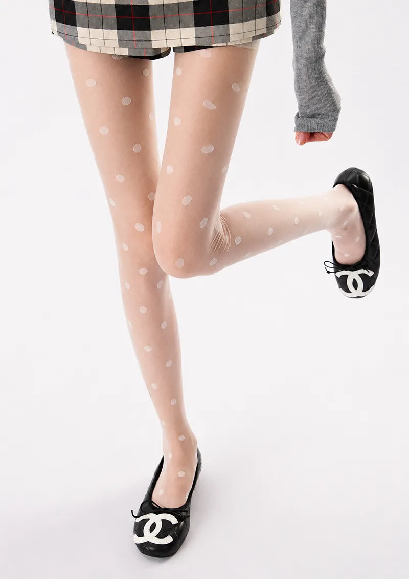 White Polka Dot Sheer Tights Hosiery Pantyhose