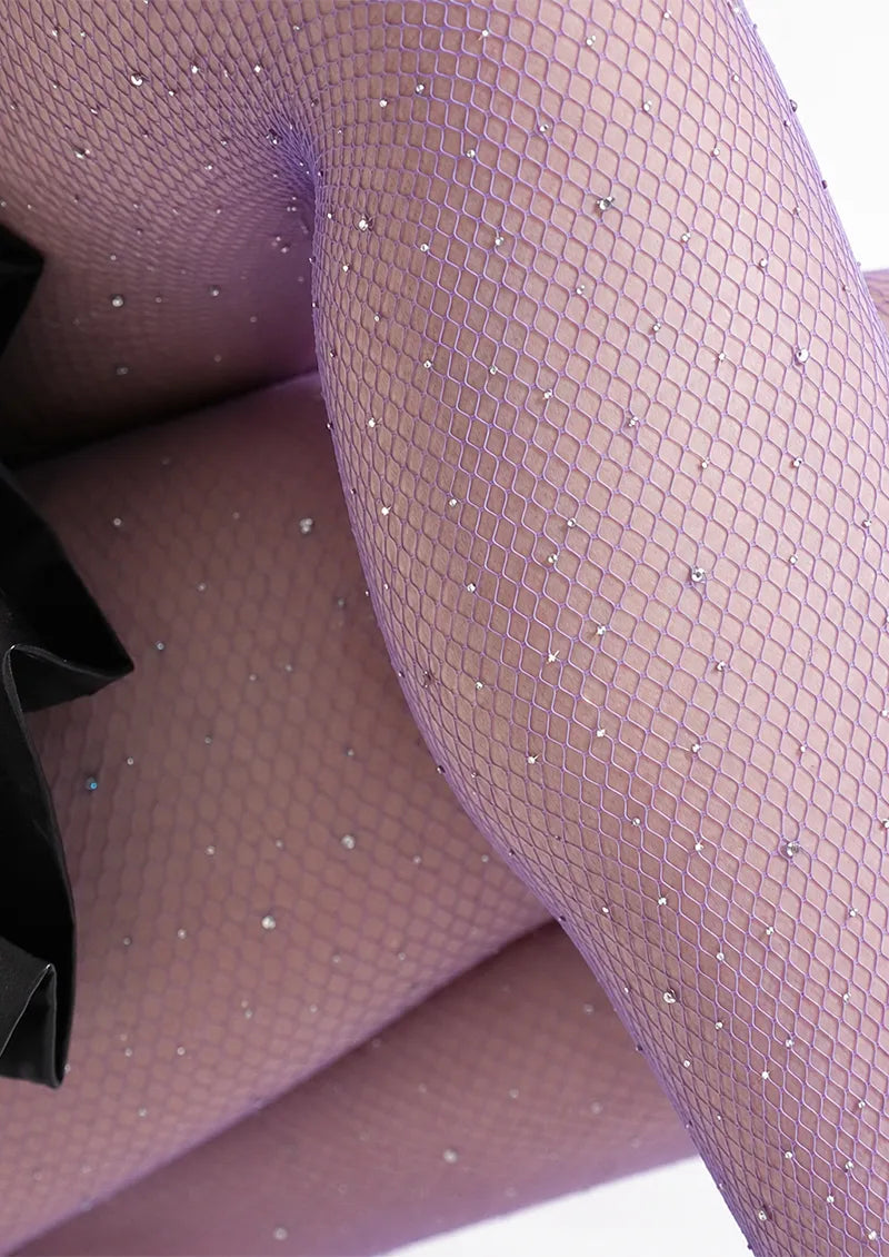 Lilac Rhinestone Fishnet Tights