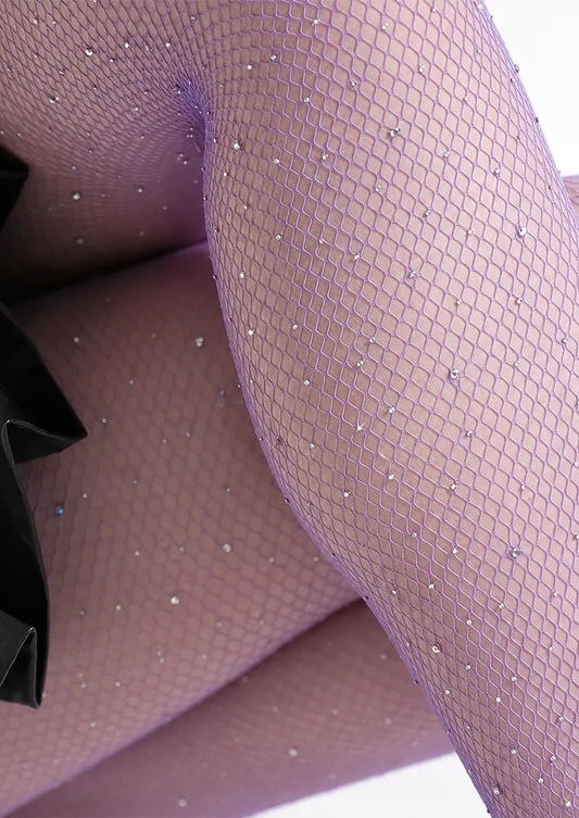 Lilac Rhinestone Fishnet Tights