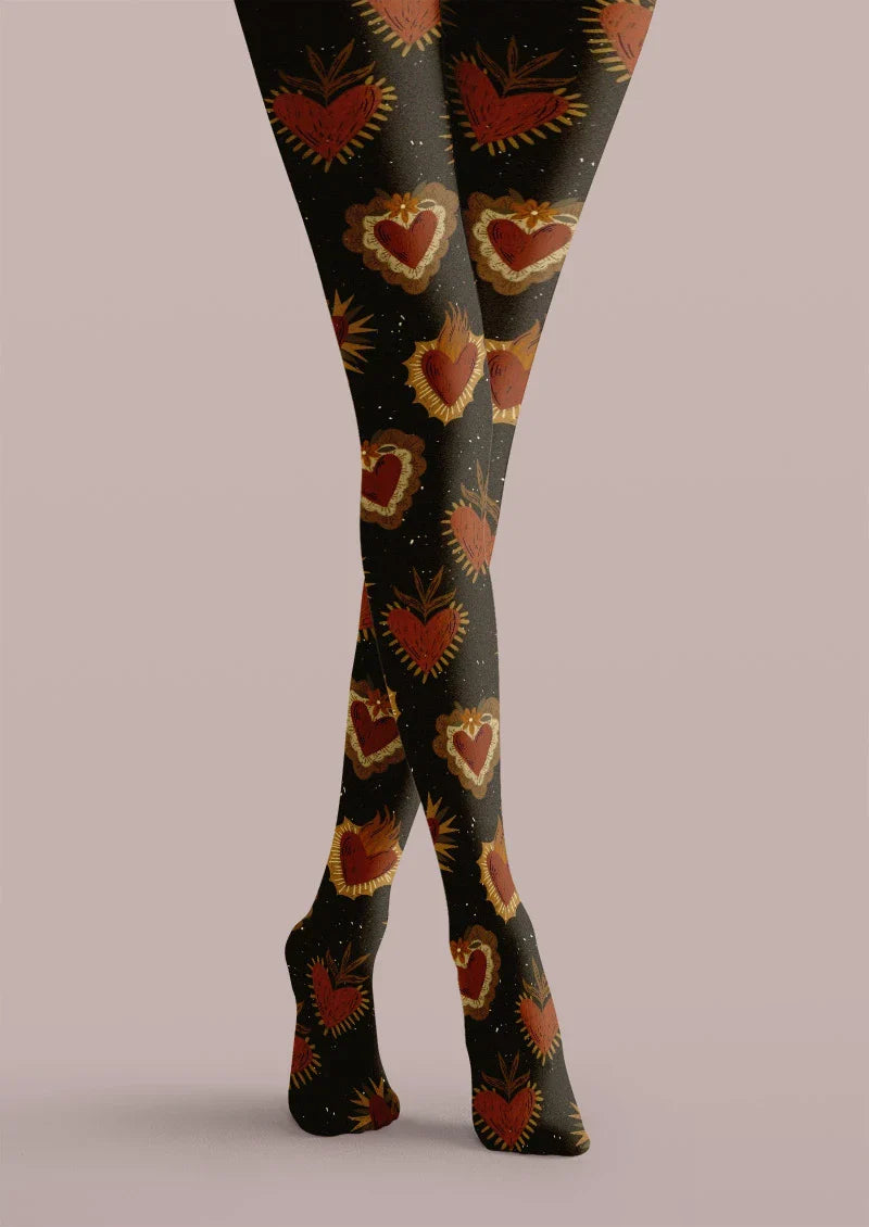 Retro Heart Flame Tights Hosiery Pantyhose