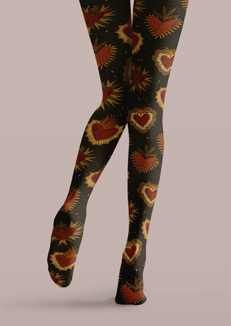 Retro Heart Flame Tights Hosiery Pantyhose