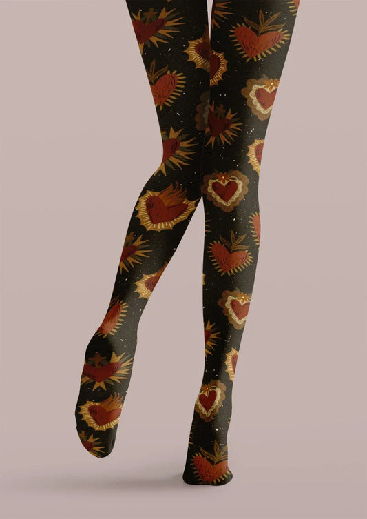 Retro Heart Flame Tights Hosiery Pantyhose