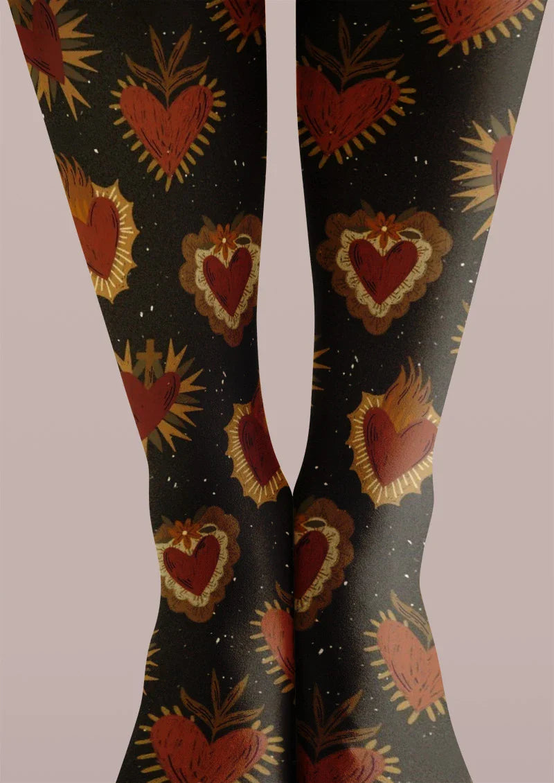 Retro Heart Flame Tights Hosiery Pantyhose
