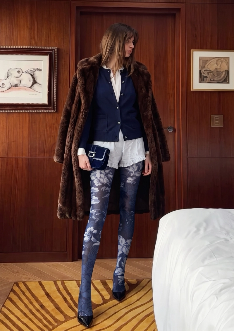 Navy Oversized Floral Tights