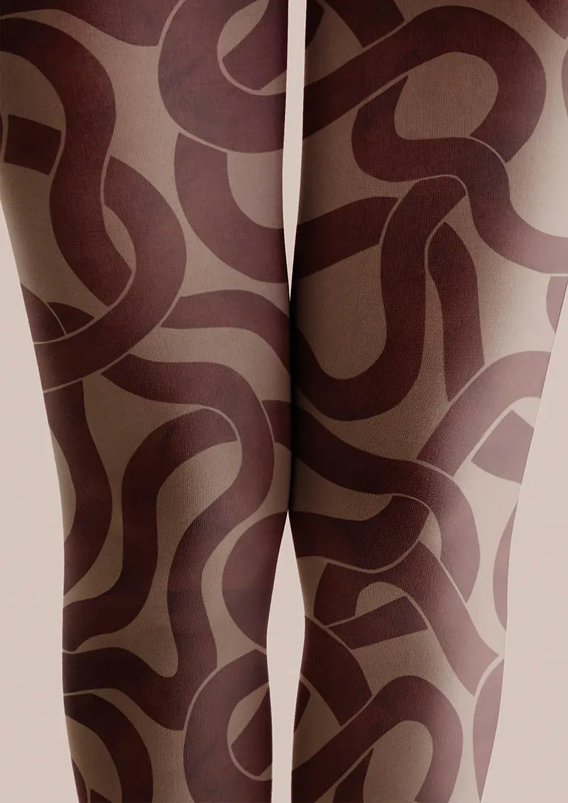 Brown Wave Art Tights Hosiery Pantyhose