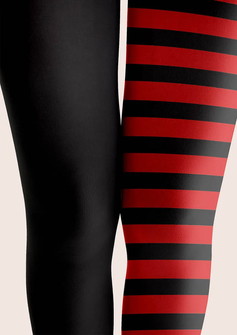 Black-Red Split Stripes Tights Hosiery Pantyhose